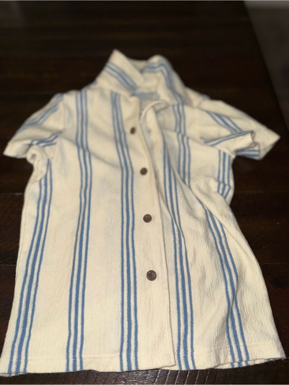 Cat & Jack Cream and Blue Striped Button-Down Shirt